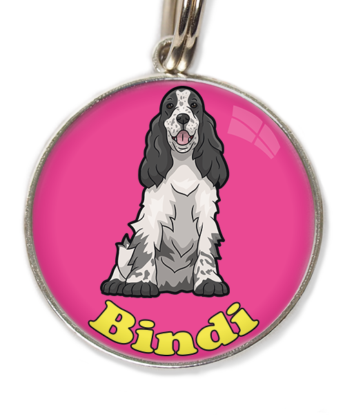 cocker-zwart-wit-met-naam-los-huisdierpenning-fushia