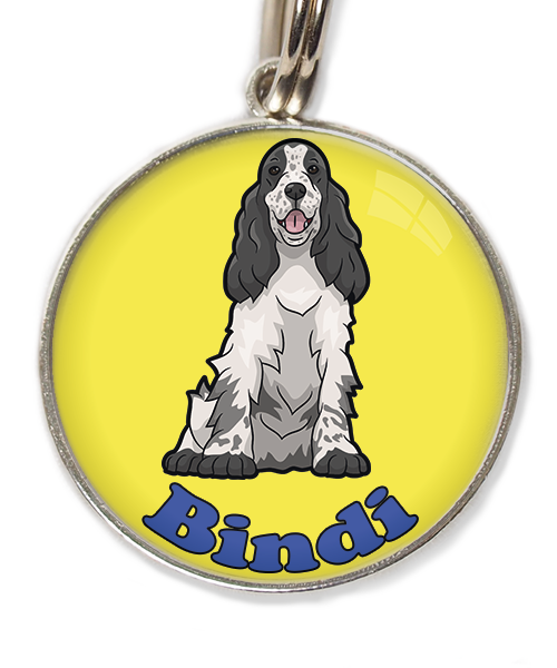 cocker-zwart-wit-met-naam-los-huisdierpenning-geel