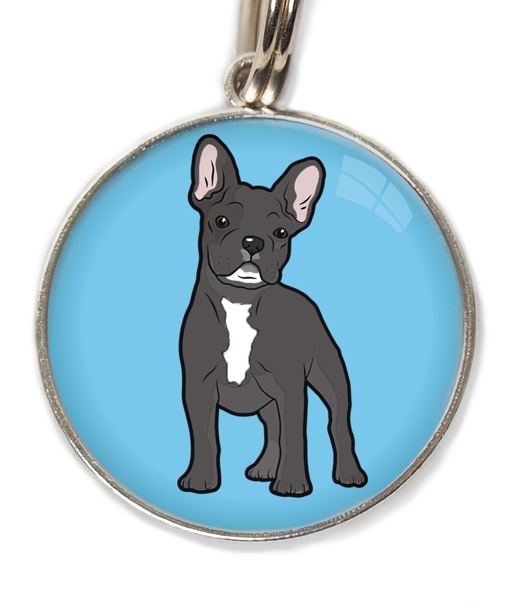 franse-bulldog-witte-sik-witte-borst-huisdierpenning-lichtblauw