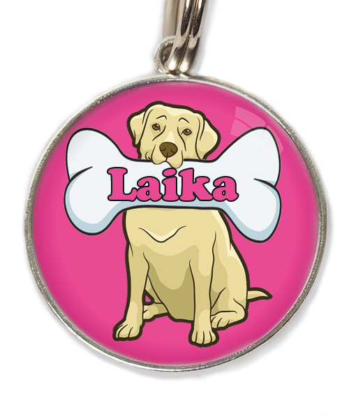 labrador-beige-2-met-naam-been-huisdierpenning-fushia