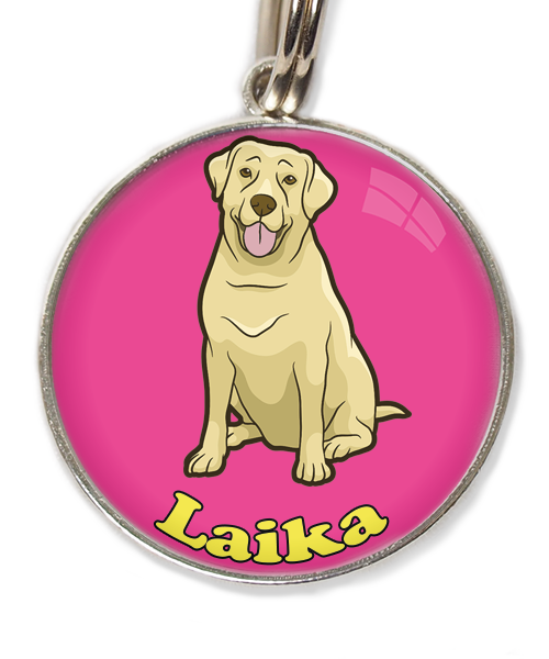 labrador-beige-2-met-naam-los-huisdierpenning-fushia