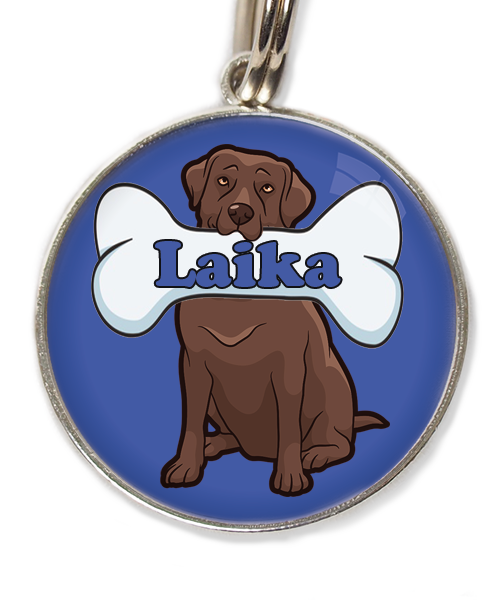 labrador2-bruin-met-naam-been-huisdierpenning-blauw
