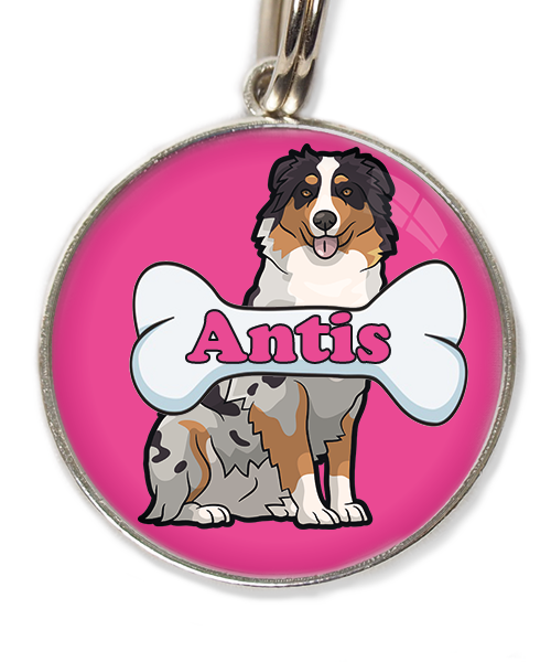 australian-sheperd-met-naam-been-huisdierpenning-fushia