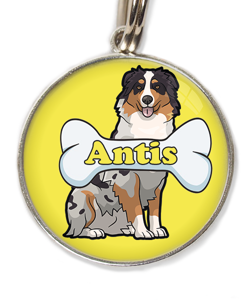 australian-sheperd-met-naam-been-huisdierpenning-geel