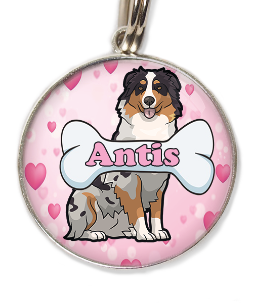 australian-sheperd-met-naam-been-huisdierpenning-hartjes