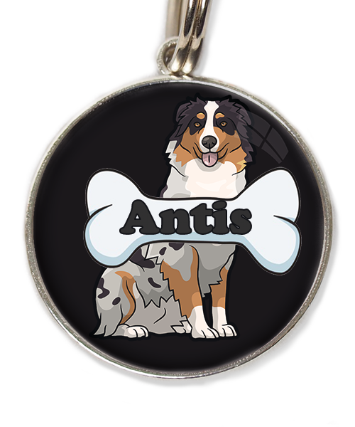 australian-sheperd-met-naam-been-huisdierpenning-zwart