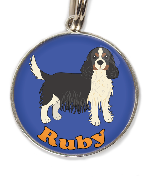 cavalier-king-charles-wit-zwart-met-naam-los-huisdierpenning-blauw
