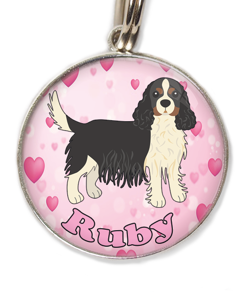 cavalier-king-charles-wit-zwart-met-naam-los-huisdierpenning-hartjes