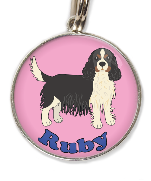 cavalier-king-charles-wit-zwart-met-naam-los-huisdierpenning-lichtroos