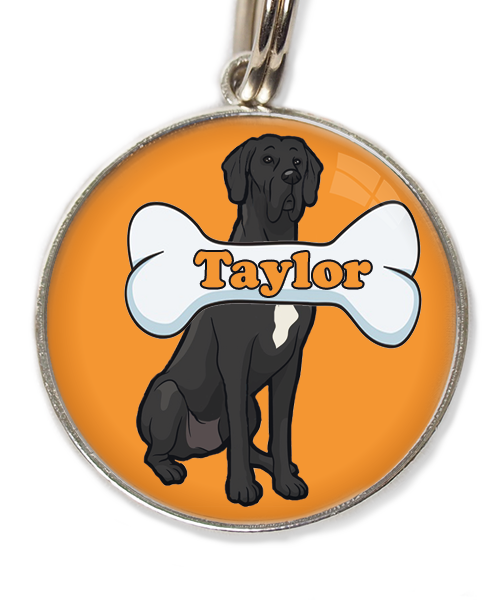 deense-dog-cartoon-met-naam-been-huisdierpenning-oranje-1