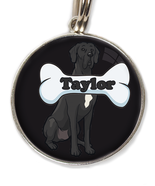 deense-dog-cartoon-met-naam-been-huisdierpenning-zwart-1