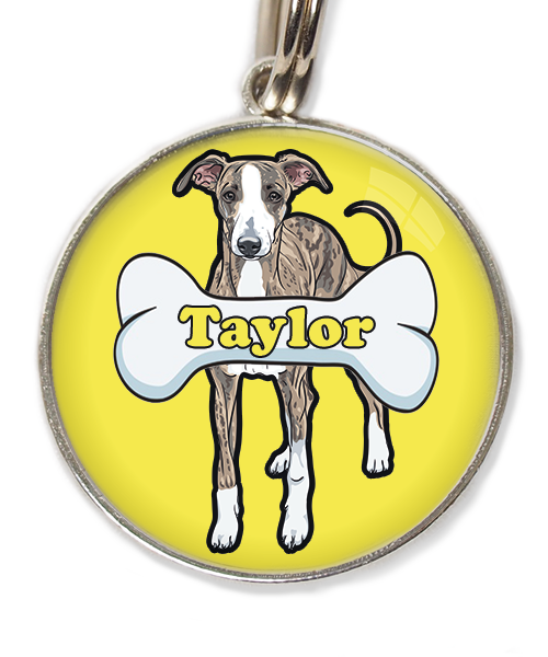 greyhound-met-naam-been-huisdierpenning-geel