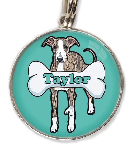 greyhound-met-naam-been-huisdierpenning-turquoise