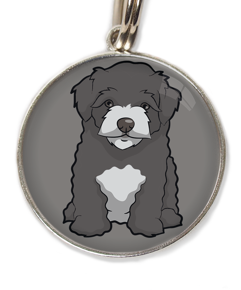 maltipoo-zwart-huisdierpenning-lichtgrijs