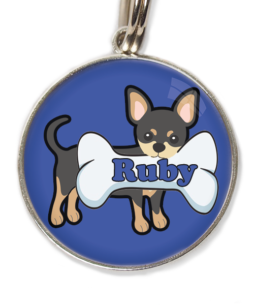 zwarte-chihuahua-2-met-naam-been-huisdierpenning-blauw