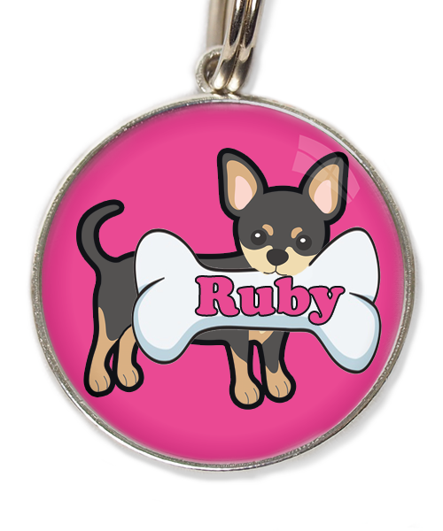 zwarte-chihuahua-2-met-naam-been-huisdierpenning-fushia