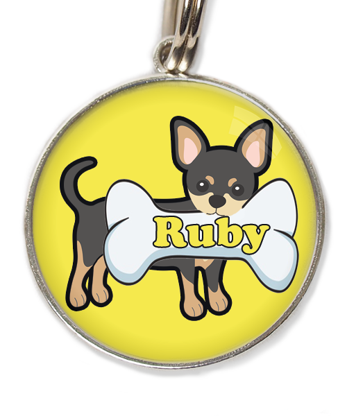 zwarte-chihuahua-2-met-naam-been-huisdierpenning-geel