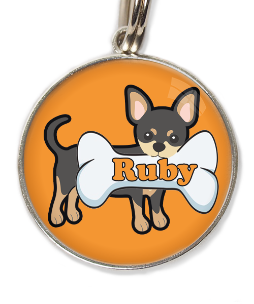 zwarte-chihuahua-2-met-naam-been-huisdierpenning-oranje