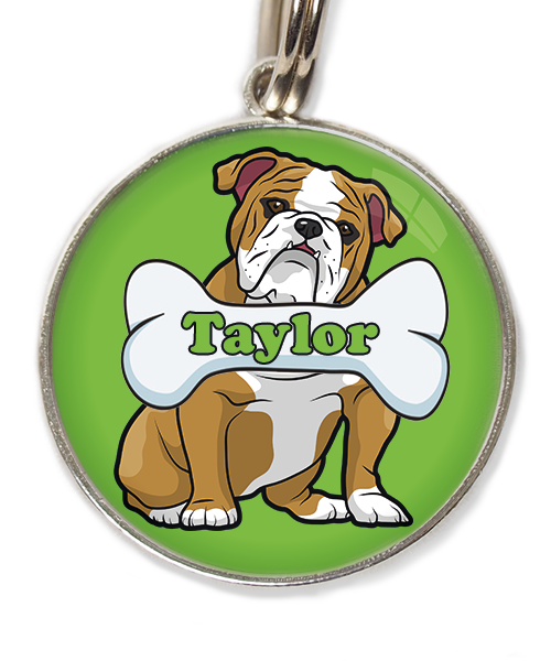 engelse-bulldog-met-naam-been-huisdierpenning-groen
