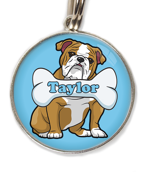 engelse-bulldog-met-naam-been-huisdierpenning-lichtblauw