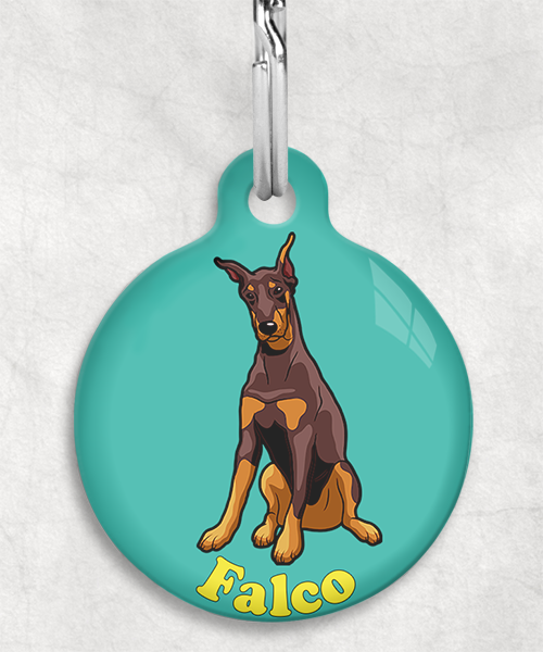 doberman-gecoupeerde-oren-bruin-Naam-Los-huisdierpenning-turquoise