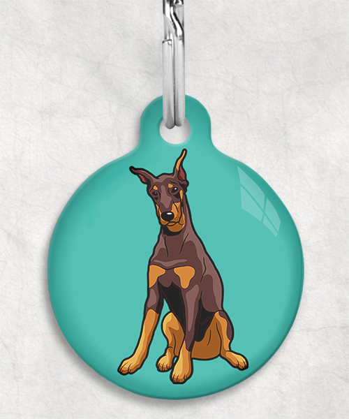 doberman-gecoupeerde-oren-bruin-Zonder-Naam-huisdierpenning-turquoise
