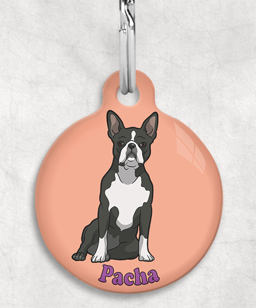 boston-terrier-naam-los-huisdierpenning-peach