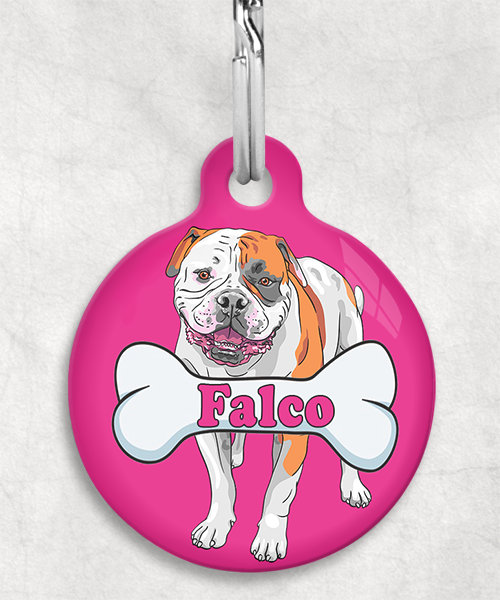 amerikaanse-bulldog-staand-naam-been-huisdierpenning-fushia