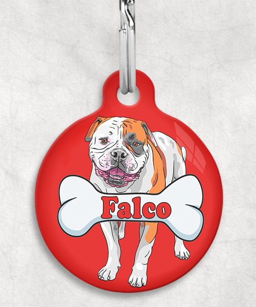 amerikaanse-bulldog-staand-naam-been-huisdierpenning-rood