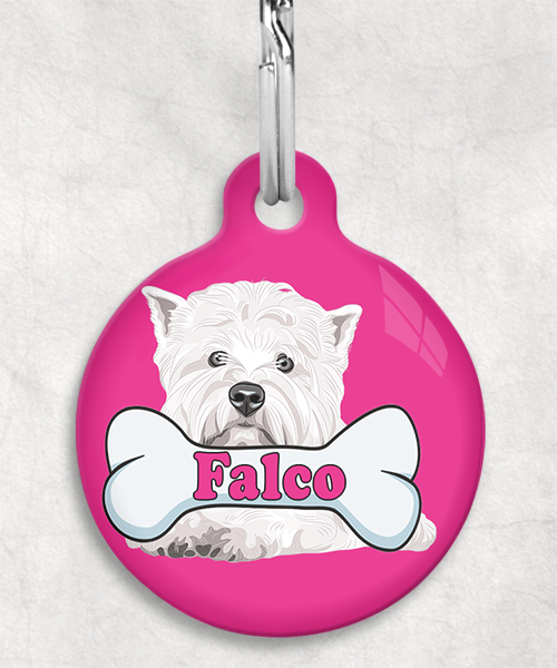 westie-naam-been-huisdierpenning-fushia