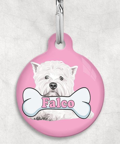 westie-naam-been-huisdierpenning-lichtroze
