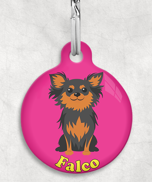 chihuahua-langhaar-black-tan-naam-los-huisdierpenning-fushia