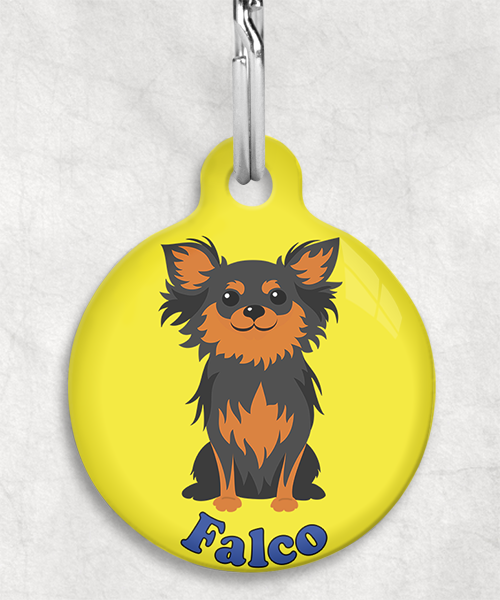 chihuahua-langhaar-black-tan-naam-los-huisdierpenning-geel