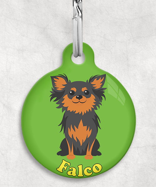 chihuahua-langhaar-black-tan-naam-los-huisdierpenning-groen