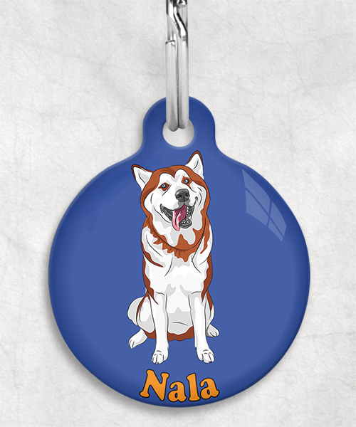 husky-bruin-naam-los-huisdierpenning-blauw