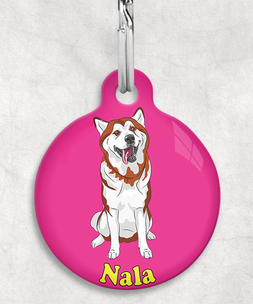 husky-bruin-naam-los-huisdierpenning-fushia