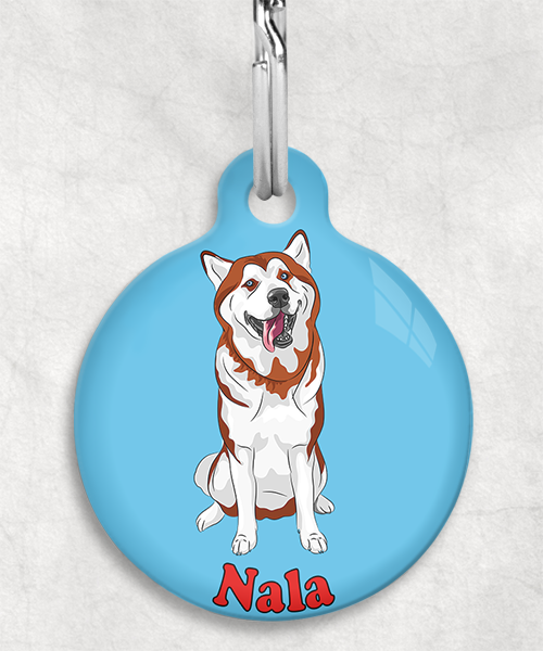 husky-bruin-naam-los-huisdierpenning-lichtblauw