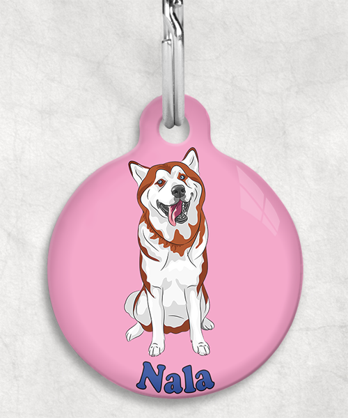 husky-bruin-naam-los-huisdierpenning-lichtroze