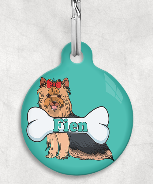 yorshire-terrier-free-pik-zittend-naam-been-huisdierpenning-turquoise