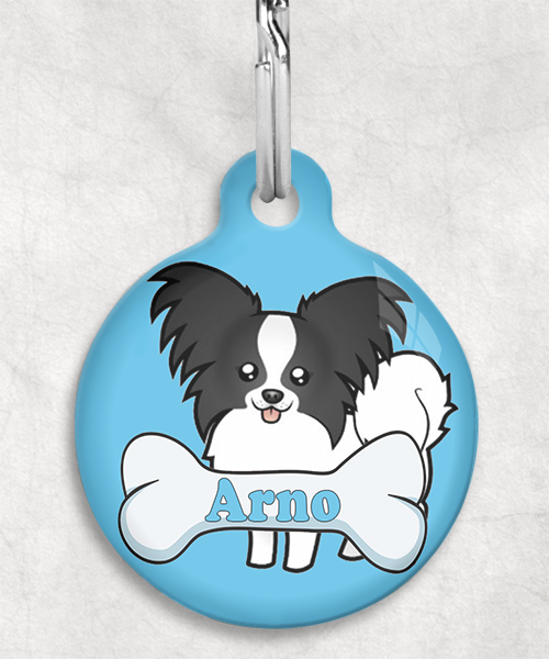 100094-vlinderhond-zwartwit-naam-been-huisdierpenning-lichtblauw