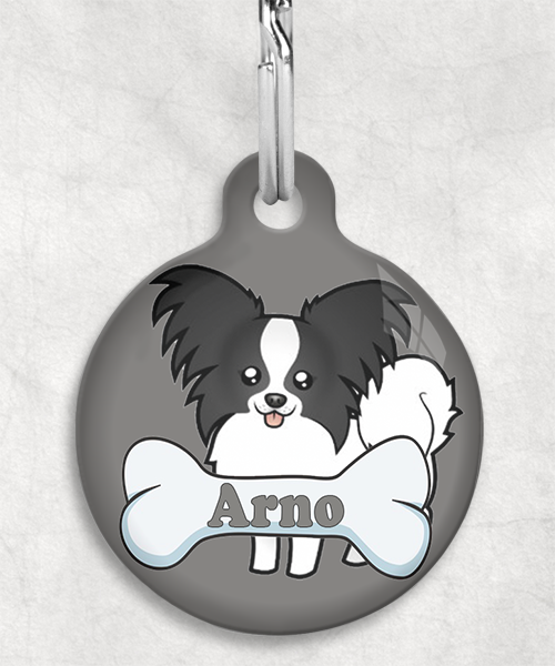 100094-vlinderhond-zwartwit-naam-been-huisdierpenning-lichtgrijs