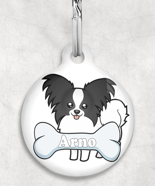 100094-vlinderhond-zwartwit-naam-been-huisdierpenning-wit