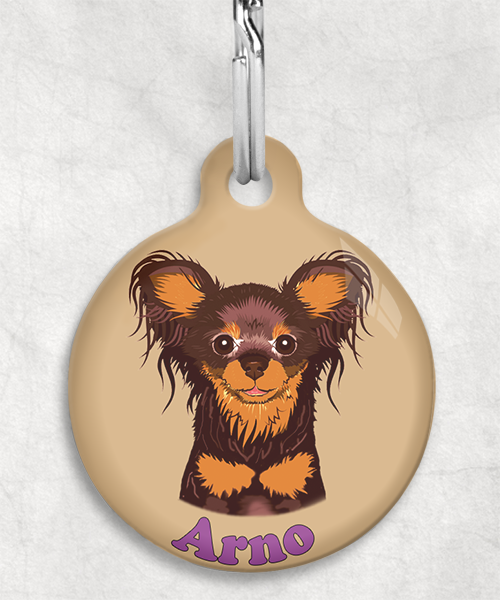 100122-russische-terrier-bruin-naam-los-huisdierpenning-beige