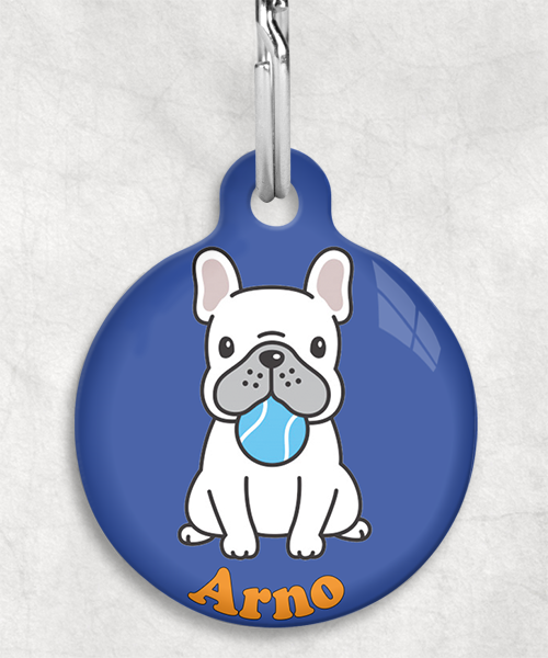 bulldog-met-bal-naam-los-huisdierpenning-blauw