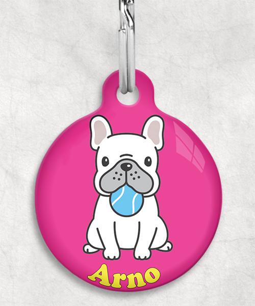 bulldog-met-bal-naam-los-huisdierpenning-fushia