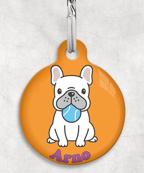 bulldog-met-bal-naam-los-huisdierpenning-oranje