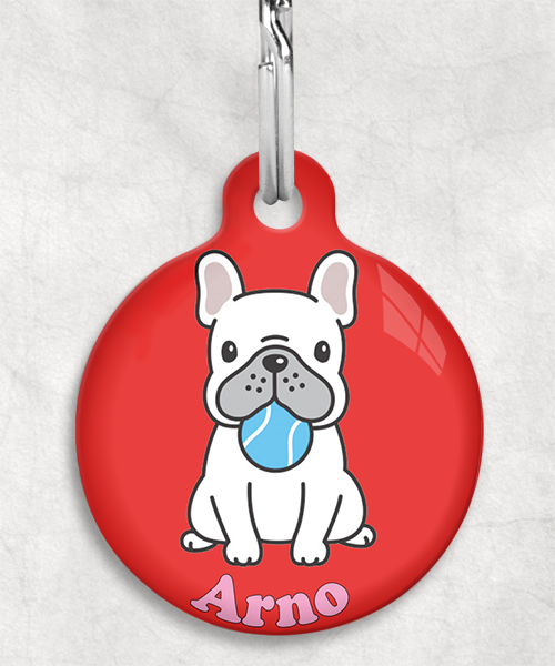 bulldog-met-bal-naam-los-huisdierpenning-rood