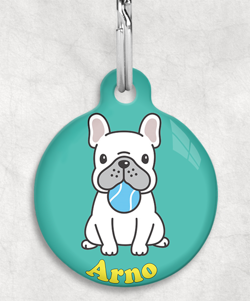 bulldog-met-bal-naam-los-huisdierpenning-turquoise