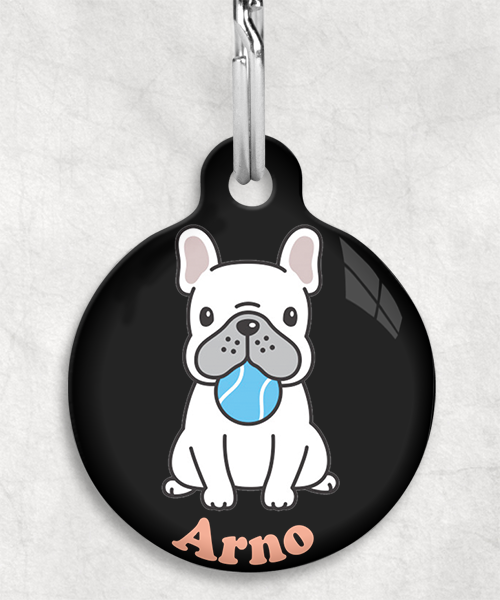 bulldog-met-bal-naam-los-huisdierpenning-zwart