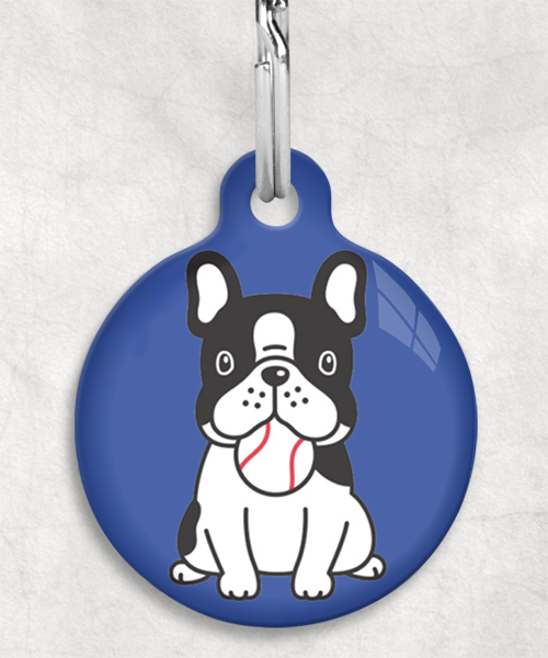 bulldog-met-ball-zwartwit-zonder-naam-huisdierpenning-blauw